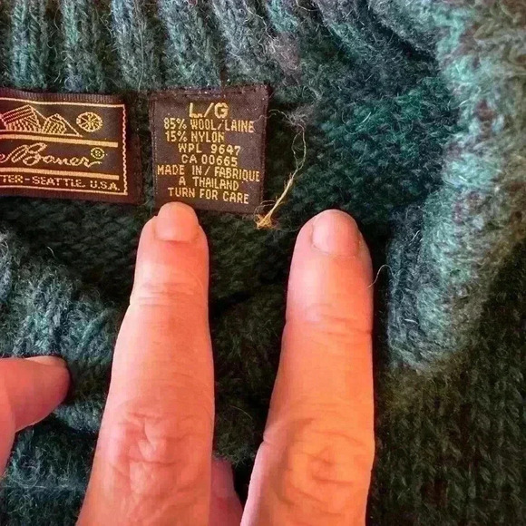 Green Vintage Eddie Bauer Wool Blend 80s Large Wool Marled Green Sweater Size L - Picture 9 of 10